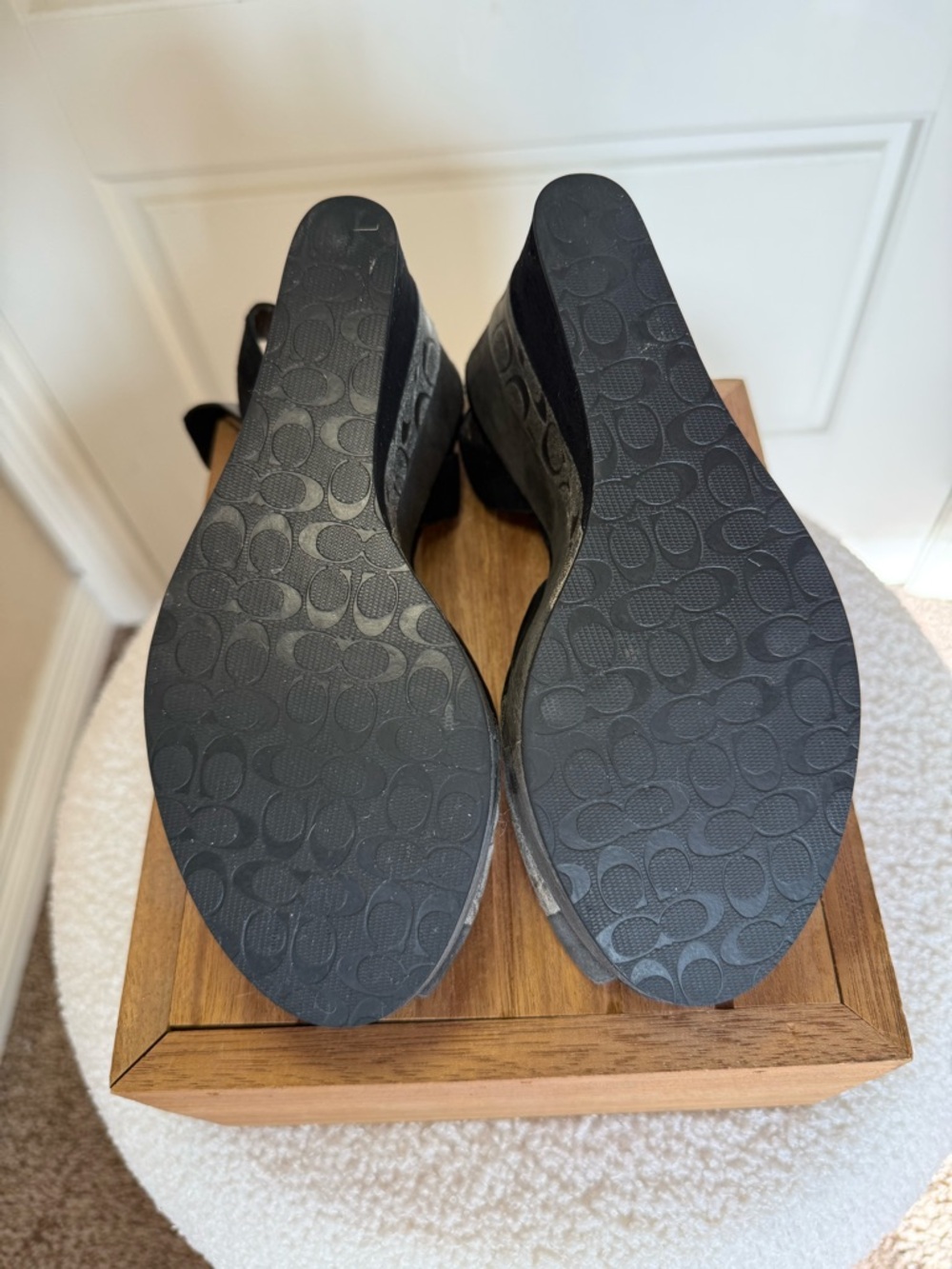 Coach Signature Black and Gray Suede Wedge Sandals- NWOT - Picture 6 of 8